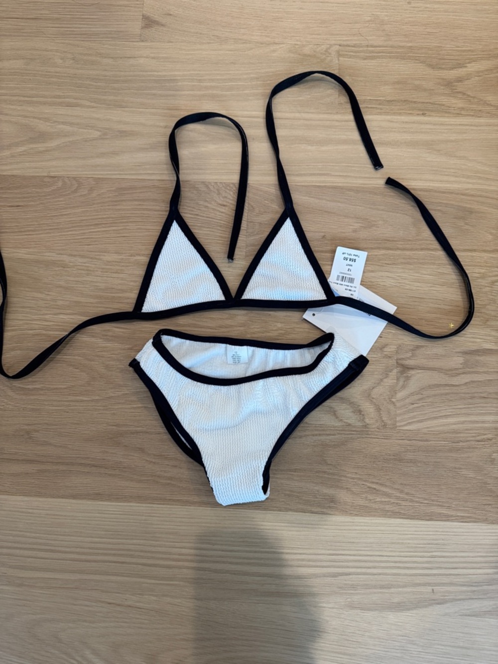 Girls White & Black Trim Triangle Bikini Set